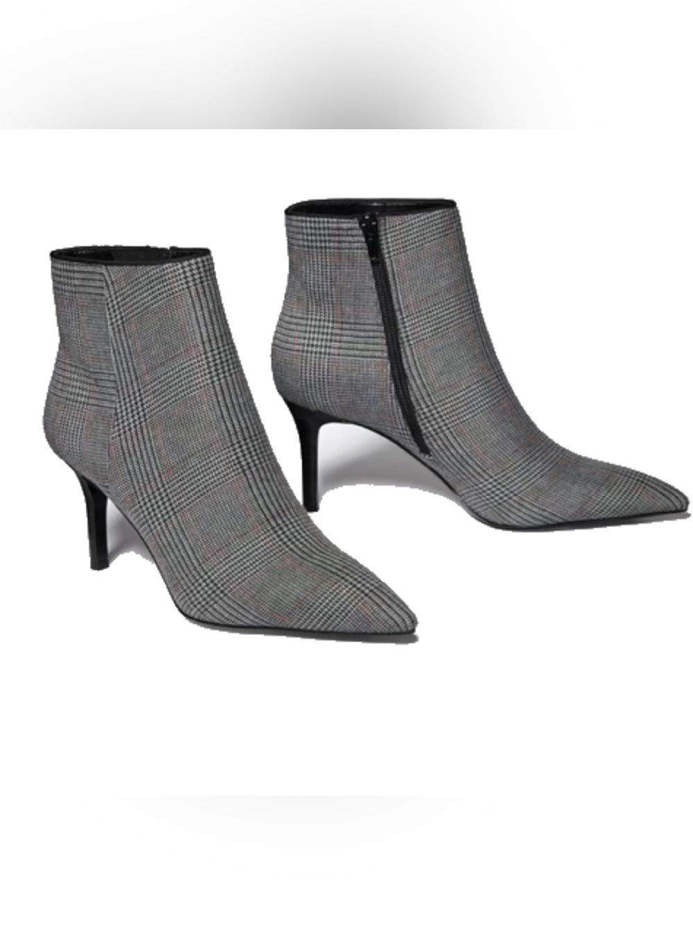 CAbi Black & Gray Plaid Pointed-Toe Stiletto Ankle Boots